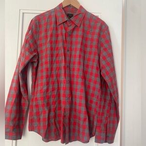 J.Crew Red and Gray plaid long sleeve button down top Sz L